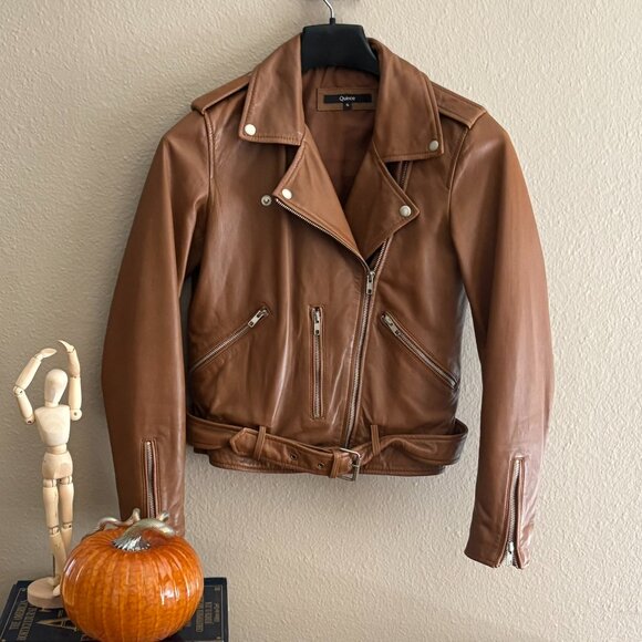 QUINCE Leather Moto Jacket – Cognac Brown – Small – NWOT - Picture 1 of 14
